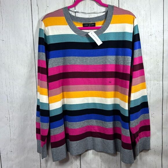 Lane Bryant Colorful Stripe Sweater 26/28 NWT Rainbow Preppy Cozy Knit Pullover - Picture 1 of 15